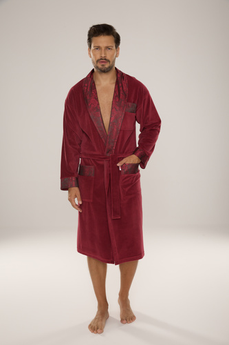 De Lafense Noble 868 – szlafrok męski welurowy elegancki, praktyczny, wygodny, burgund