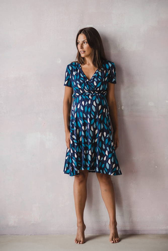 Sukienka do karmienia ciążowa Two Ways MIDI Milk&Love krótki rękaw listki na granacie