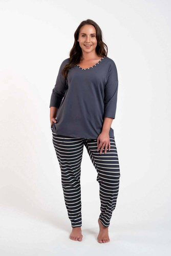 Piżama Damska 3/4 rękaw, długie spodnie Betty Italian Fashion - druk grafitowy/grafitowy