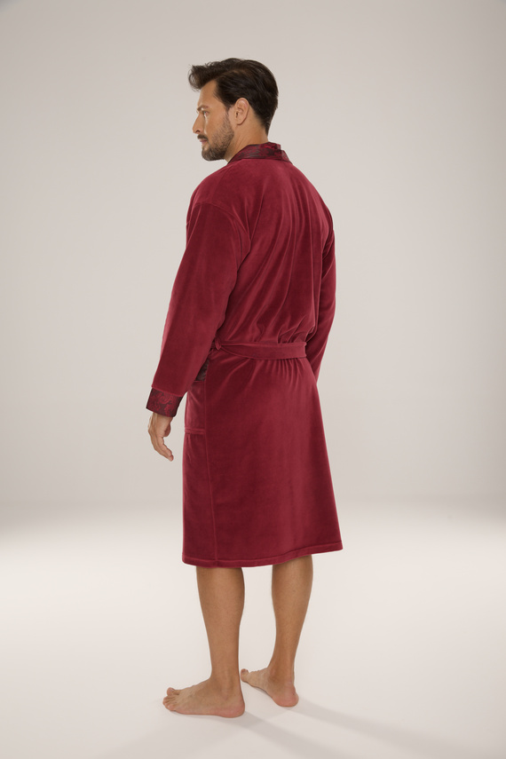 De Lafense Noble 868 – szlafrok męski welurowy elegancki, praktyczny, wygodny, burgund