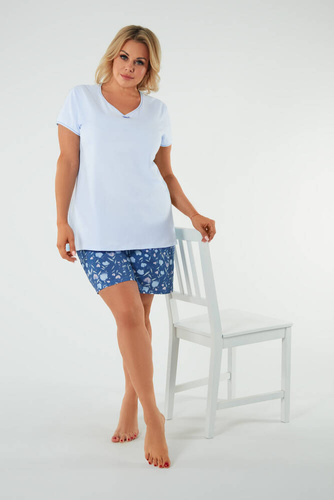 Piżama Damska krótki rękaw, spodenki Tulip Italian Fashion - niebieski/druk