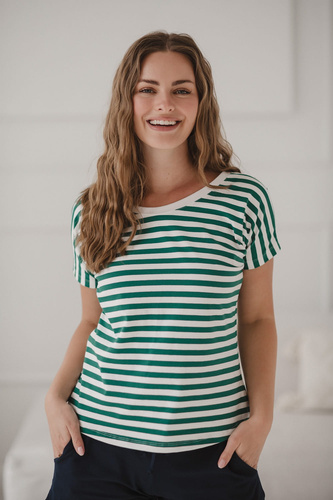 Bluzka Two Ways — ciążowa i do karmienia, dwustronna, krótki rękaw Milk&Love zielono-białe paski 