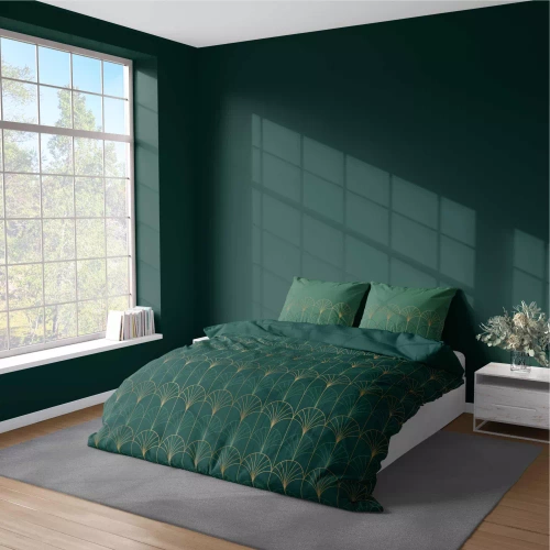 Pościel z mikrofibry złote art deco 5023 A Detexpol zielony butelkowy