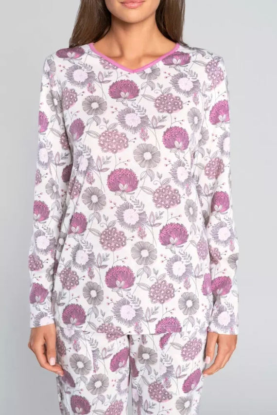 Piżama Damska długi rękaw, spodnie Lobelia Italian Fashion -