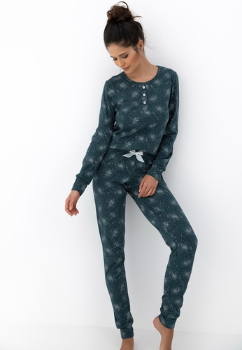 Sensis Ellison – bawełniana piżama damska z guziczkami i ściągaczami