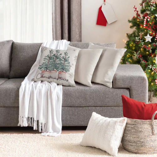 Eurofirany poszewka świąteczna CHP 223 – 45x45, kremowa z choinkami, dekoracyjna