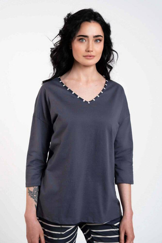 Piżama Damska 3/4 rękaw, długie spodnie Betty Italian Fashion - druk grafitowy/grafitowy