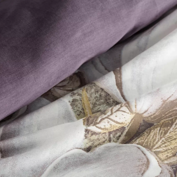 Pościel satynowa Spring 26 Kwiaty Eurofirany kremowy/fioletowy