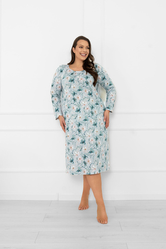 Damska koszula nocna Sekwoja – 100% bawełna, długi rękaw, nadruk kwiatowy Italian Fashion