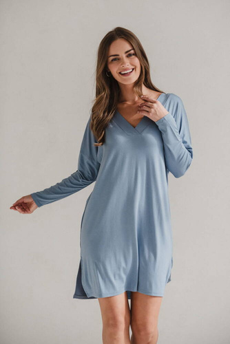 Bambusowa koszula nocna ciążowa i do karmienia długi rękaw Moon Milk&Love błękitny