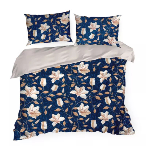 Pościel satynowa kwiaty Nika 48 Eurofirany granatowy