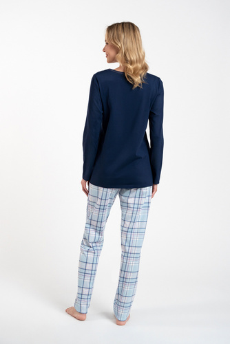 Piżama Damska długi rękaw, długie spodnie Glamour Italian Fashion - granatowy/druk