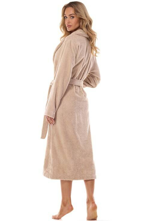 Długi Szlafrok Damski Frotte 2408 L&L - beżowy