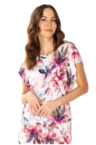 Bluzka piżamowa 86661 Larisa Mewa druk w kwiaty