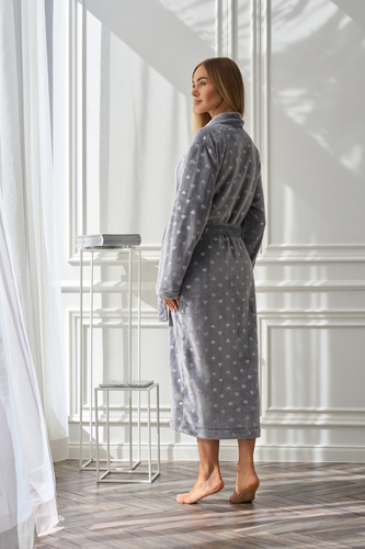 Cora 2552 L&L szary – długi szlafrok damski z serduszkami