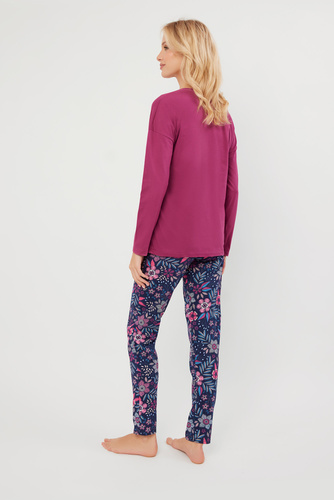 Piżama Damska długi rękaw, długie spodnie Folk Italian Fashion - jeżyna/druk