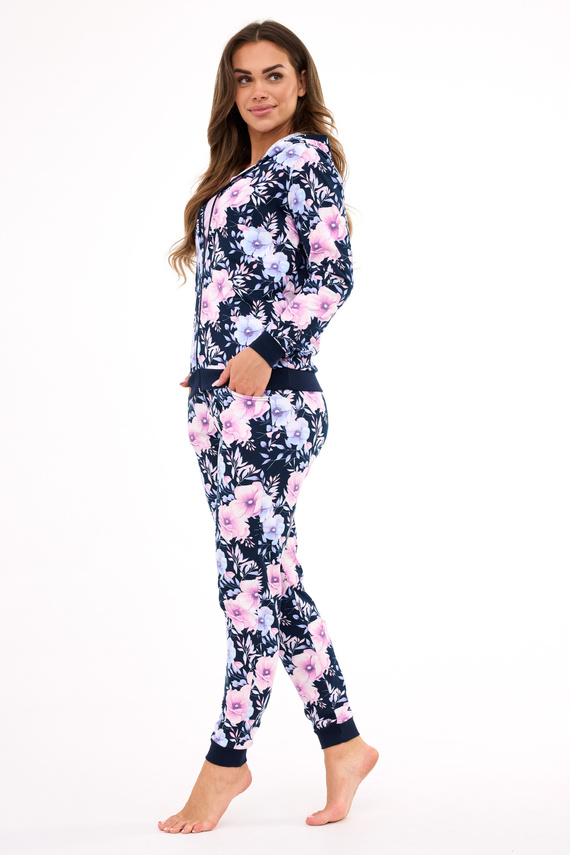 Cornette MADDIE 355/464 – Trzyczęściowa Piżama Damska z Bawełny z Bluza w Kwiaty i Kapturem