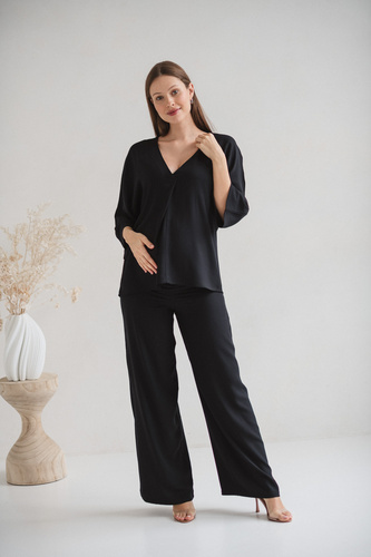 Milk&Love Bluzka ciążowa i do karmienia Mamafullness czarna wiskoza, oversize, rękaw 3/4