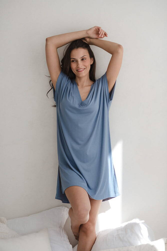 Bambusowa koszula nocna ciążowa i do karmienia Moon Milk&Love ciemny błękit