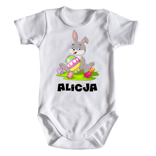 Body krótki rękaw "Wielkanocne z zajączkiem oraz imieniem" Moocha biały 