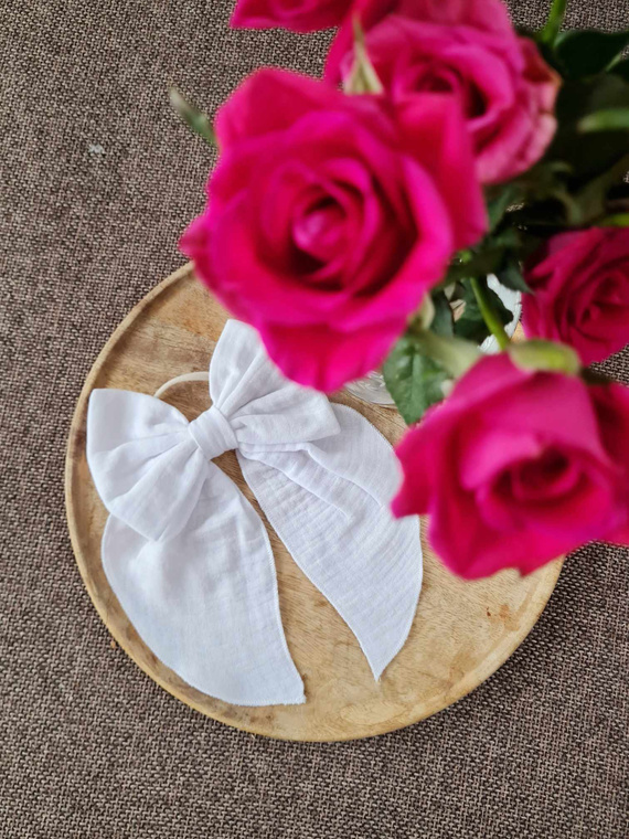 Muślinowa kokarda do włosów KGB16 Marija - biały