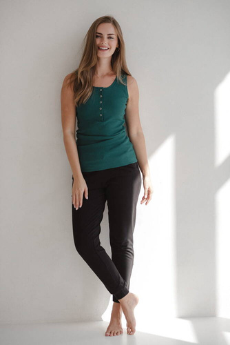 Koszulka ciążowa do karmienia w prążki na ramiączkach Tummy Milk&Love butelkowa zieleń