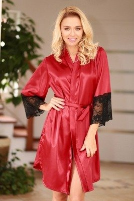 Szlafrok damski Marbella Kalimo – satynowy, elegancki, bordo