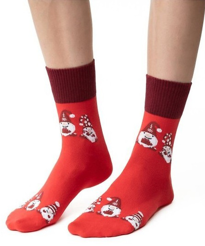 ART.136 Skarpety świąteczne damskie Steven czerwony 148– bawełniane, ciepłe, zimowy wzór