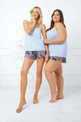 Piżama Damska wąskie ramiączko, spodenki Gonesa Italian Fashion - niebieski/druk