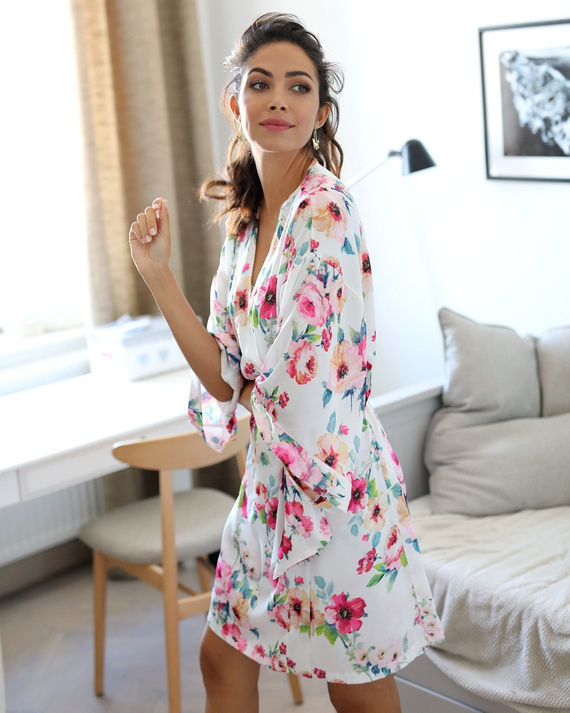 Rose Szyfonowy szlafrok damski Unikat - ecri-kwiaty