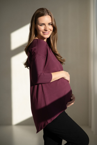 Milk&Love Mommy Mauve Wine – oversizowa bluzka ciążowa i do karmienia z zamkami, certyfikowana dzianina Oeko-Tex