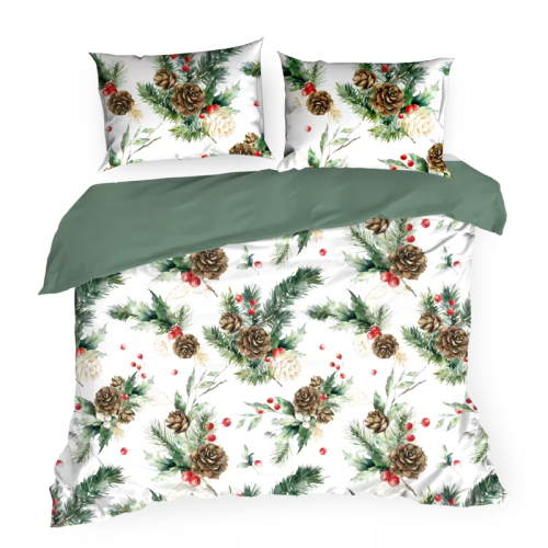 Pościel świąteczna stroiki Pino Eurofirany biały/zielony