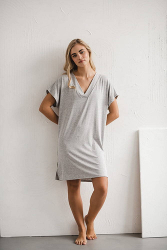 Wiskozowa koszula nocna ciążowa i do karmienia Moon Milk&Love jasny szary melanż