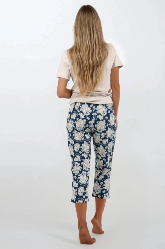 Komplet piżamowy Navy Charm Momenti Per Me – bawełna, krótki rękaw i spodnie 7/8