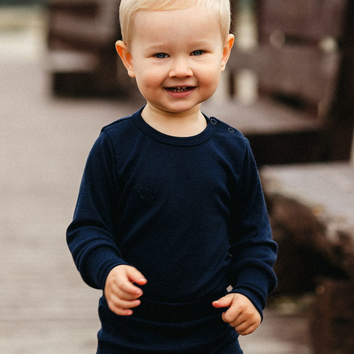Merino Eevi – body dziecięce z wełny merynosów, granatowe i oddychające