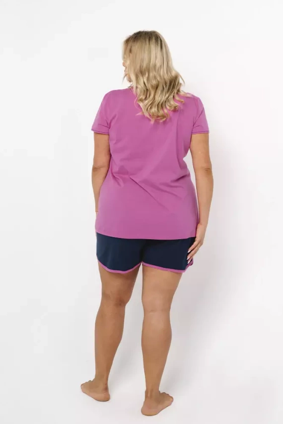 Piżama Damska krótki rękaw, spodenki Ontega Italian Fashion - amarantowy/granatowy