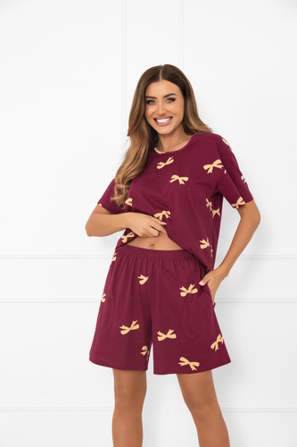 Italian Fashion Kwadro – piżama damska bawełniana, z kokardkami i kieszeniami