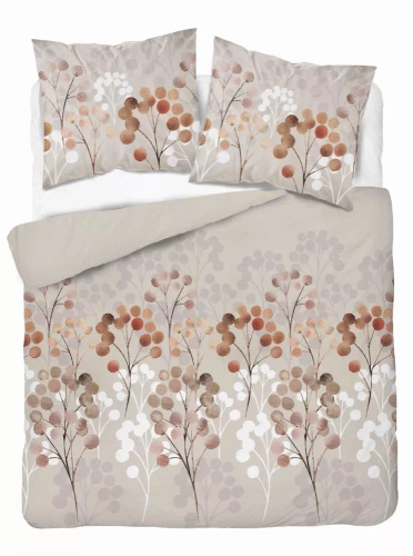 Pościel satynowa gałązki z okrągłymi liśćmi 5223 A Detexpol beżowy 