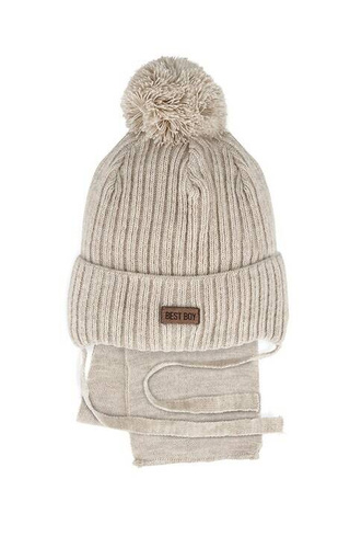 Komplet czapka+szalik 48-316 AJS beżowy