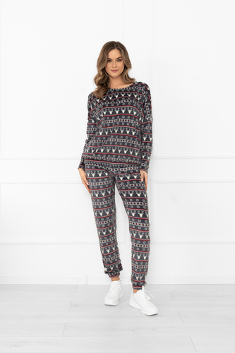Komplet damski Navara – ciepły homewear polarowy z zimowym motywem Italian Fashion - grafitowy