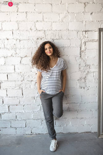 Bluzka ciążowa i do karmienia z krótkim rękawem Two Ways Milk&Love paseczki