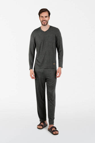 Piżama Męska długi rękaw, długie spodnie Akord talian Fashion - c.melanż
