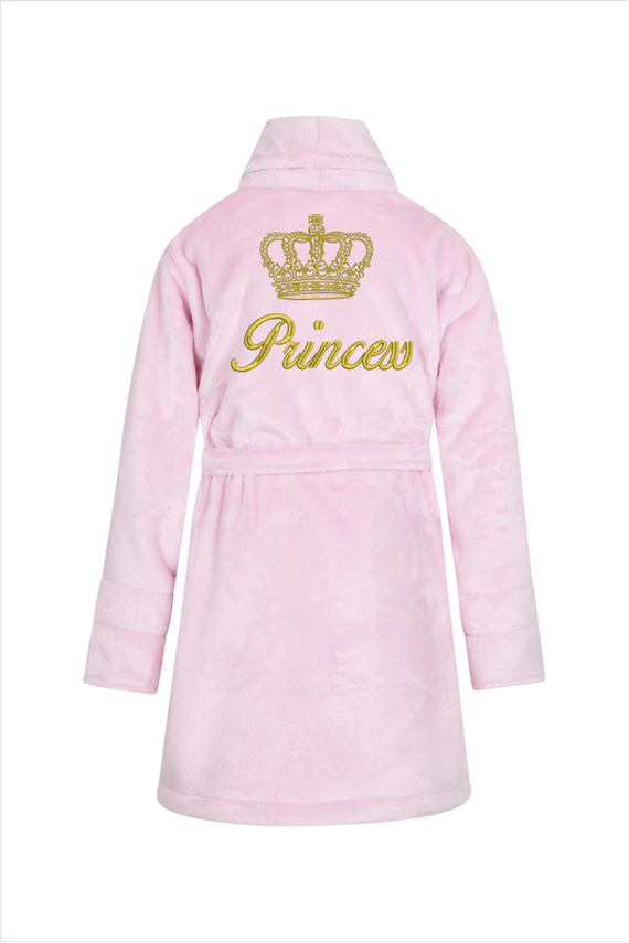 Szlafrok dziecięcy polarowy Princess + korona ByShelly - jasny różowy/złoty