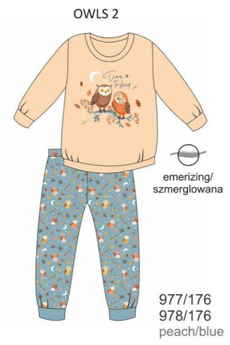 Piżama dziewczęca 977/1776, 978/176 Owls Cornette pomarańczowy 