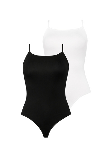 Body damskie na ramiączkach 2401-2  2 pack Teyli czarny-biały
