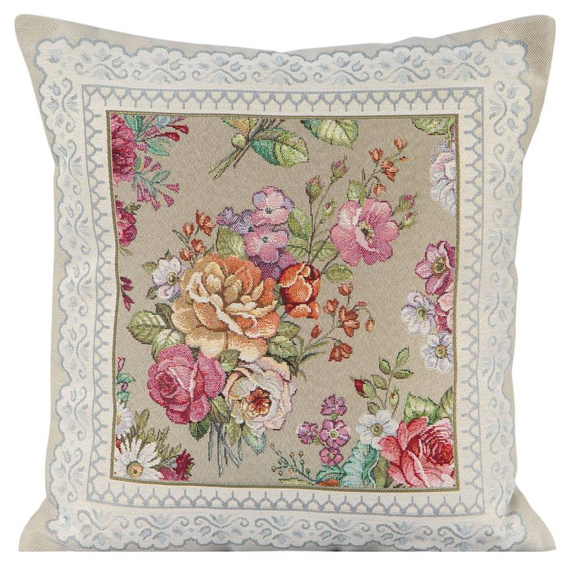 Poszewka zdobiona tkanym motywem kwiatowym Eurofirany oliwkowy