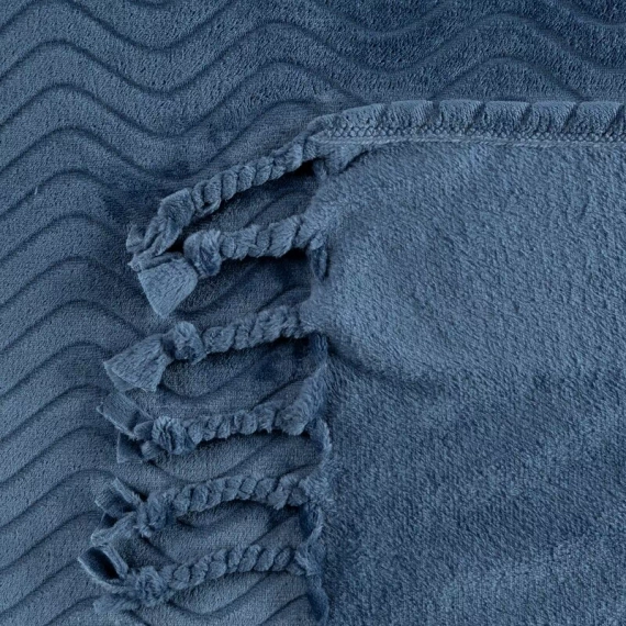 Koc narzuta z frędzlami Emma Eurofirany granatowy