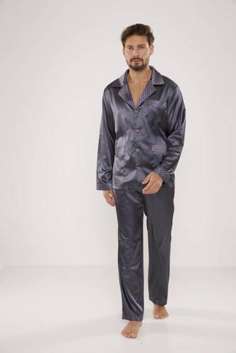 939 Piżama Męska Satyna- szary