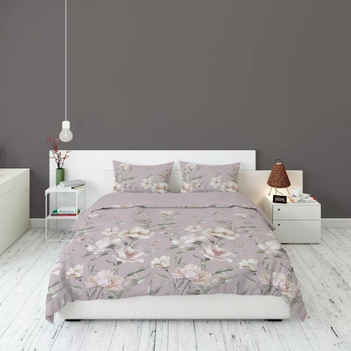 5636 B Detexpol Pastel Flowers liliowa w kwiaty pudrowo-różowe pościel flanelowa bawełniana, miękka i przytulna
