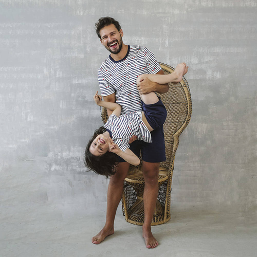 Piżama chłopięca krótki rękaw, spodnie Korfu Italian Fashion - druk/granatowy